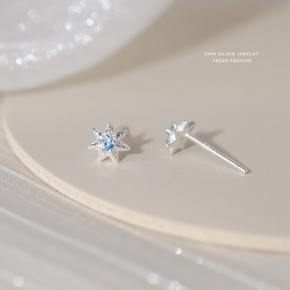 C廠 韓國韓版淺藍七芒星S999純銀耳環 批發 折扣@洽客服 25.11.W1「E5718」