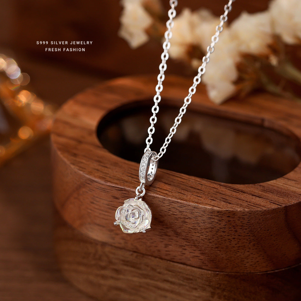 C廠 韓國韓版幻彩玫瑰花S999純銀項鍊 批發 折扣@洽客服 25.11.W3「A3751」