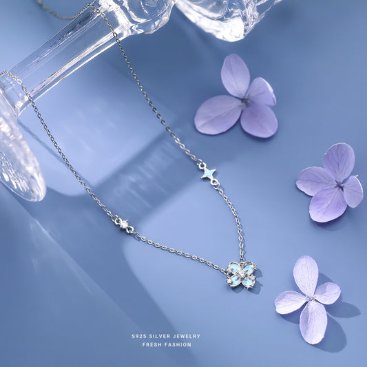 C廠 韓國韓版淺藍滴膠四葉草S925純銀項鍊  批發 折扣@洽客服 25.12. W2「A4763」