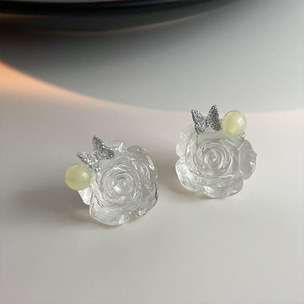 A廠 日韓款 甜美樹脂玫瑰花銀針耳環 批發 折扣@洽客服 25.11.W1「2715」