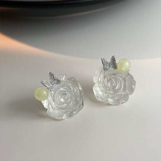 A廠 日韓款 甜美樹脂玫瑰花銀針耳環 批發 折扣@洽客服 25.11.W1「2715」