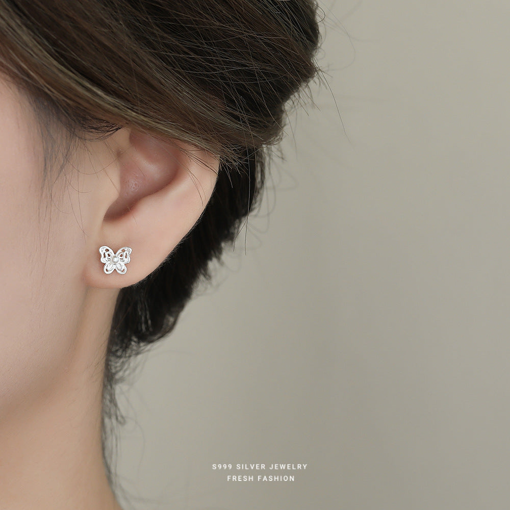 C廠 韓國韓版鏤空仿珍珠蝴蝶S999純銀耳環 批發 折扣@洽客服 26.01.W1「E6045」