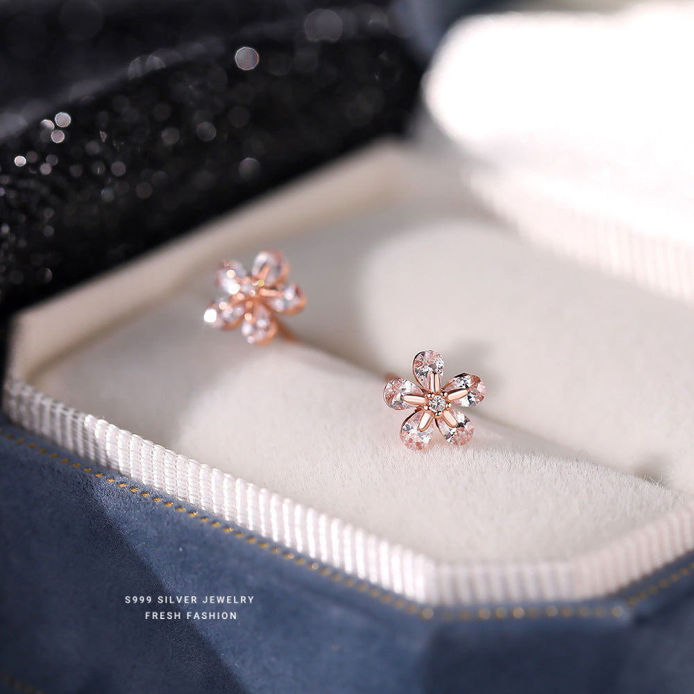 C廠 韓國韓版小花鋯石 S999足銀耳環批發 折扣@洽客服 26.03.W3「E2916」