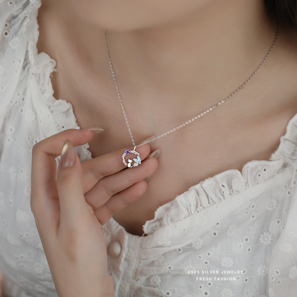 C廠 S925純銀｜ 星空貓咪蝴蝶結項鍊 批發 折扣@洽客服 26.01.W2「YA0541」