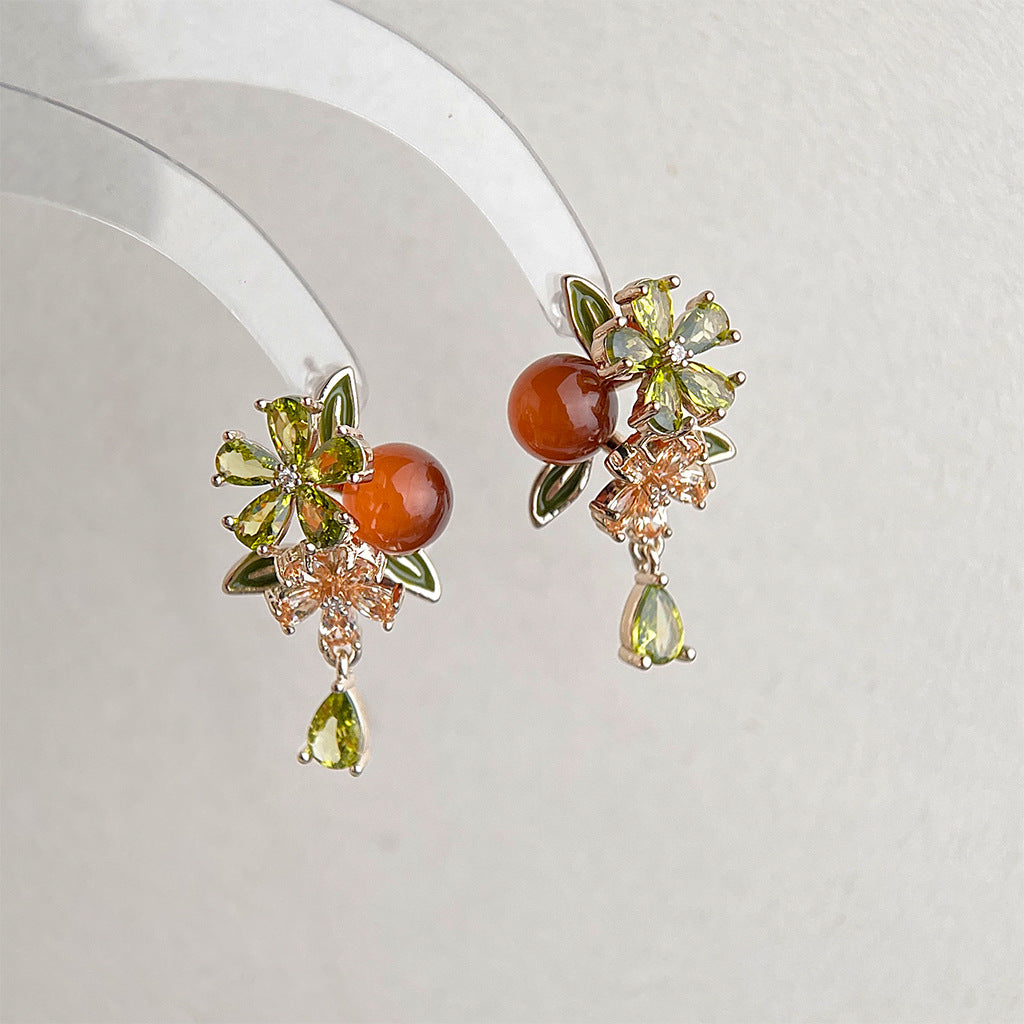 A廠 韓系款 重工橄欖綠鋯石銀針耳環 批發 折扣@洽客服 26.03.W1「6040」