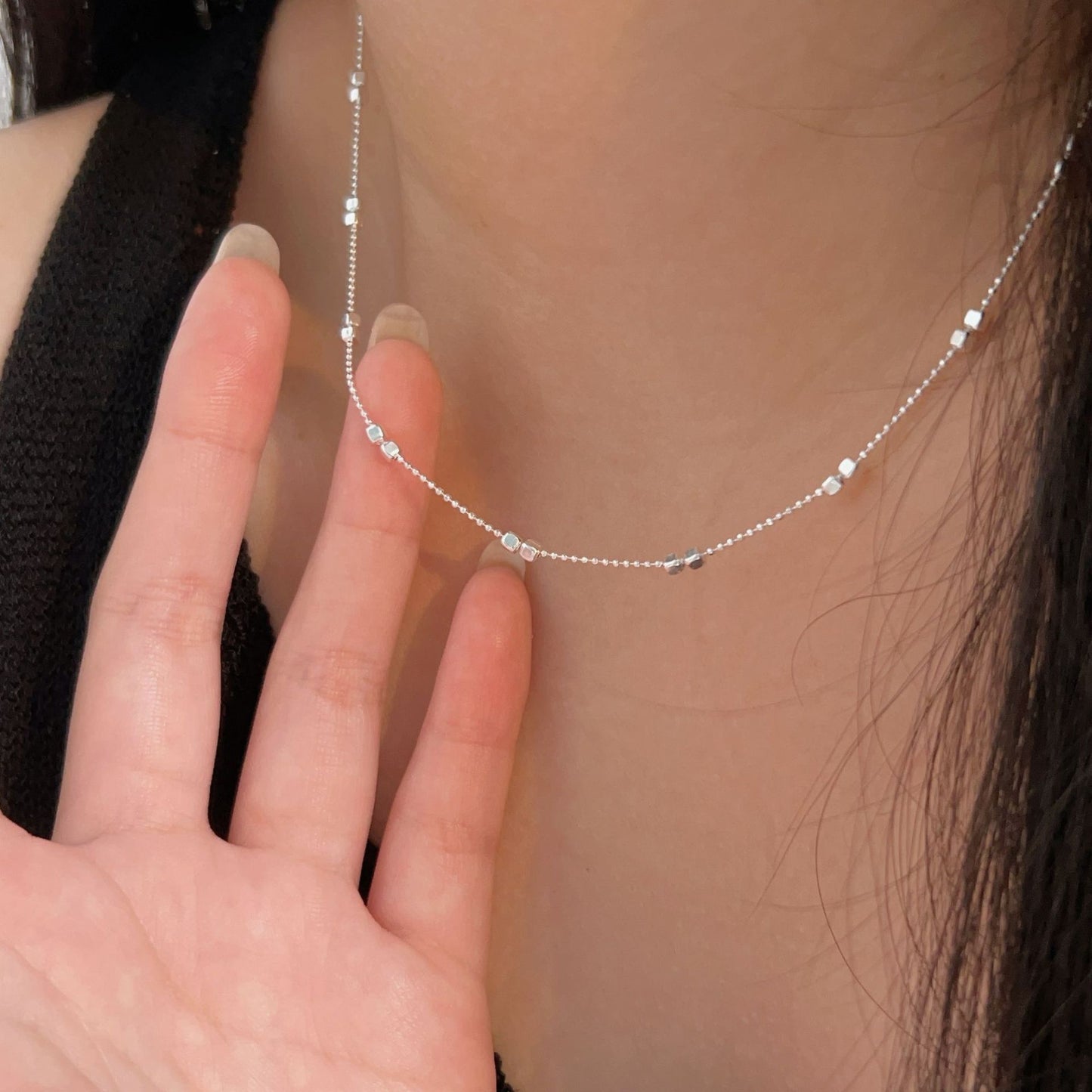 C3廠 韓國韓版幾何方塊圓珠S925純銀項鍊 批發 折扣@洽客服 25.12.W2「hxl363」