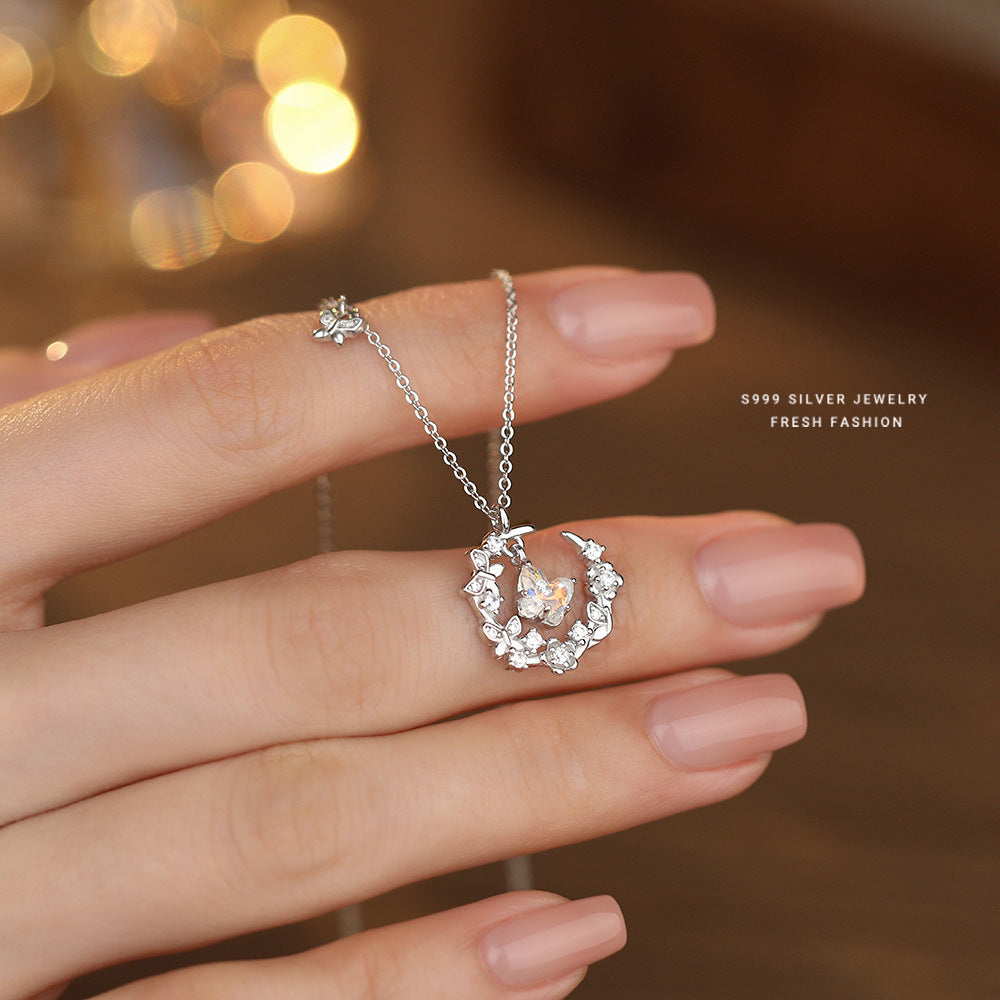 C廠 韓國韓版蝶戀花水晶S999純銀項鍊 批發 折扣@洽客服 25.11.W1「A4528」