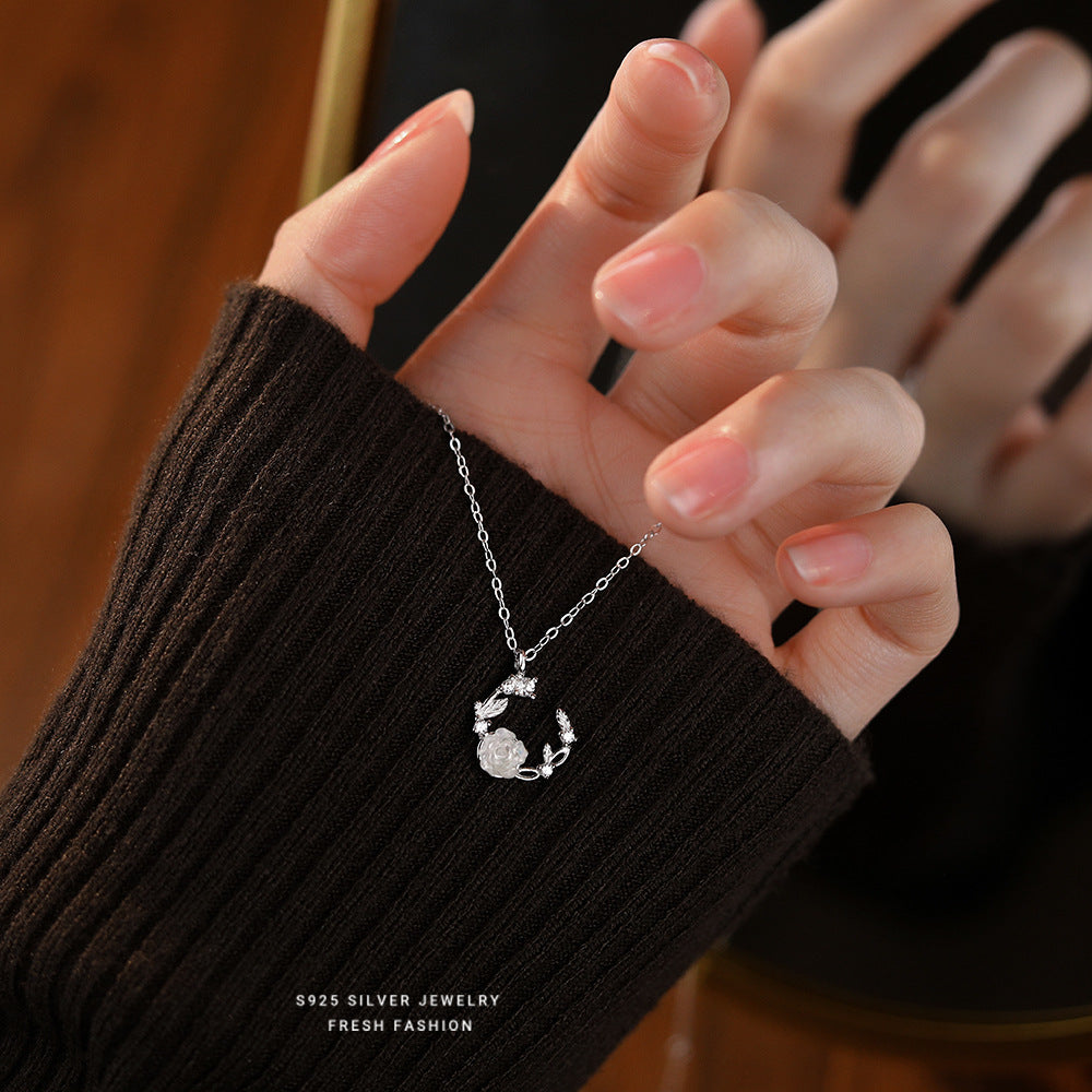 C廠 韓國韓版幻彩玫瑰花s925純銀項鍊女批發 折扣@洽客服 26.03.W2「A3316」