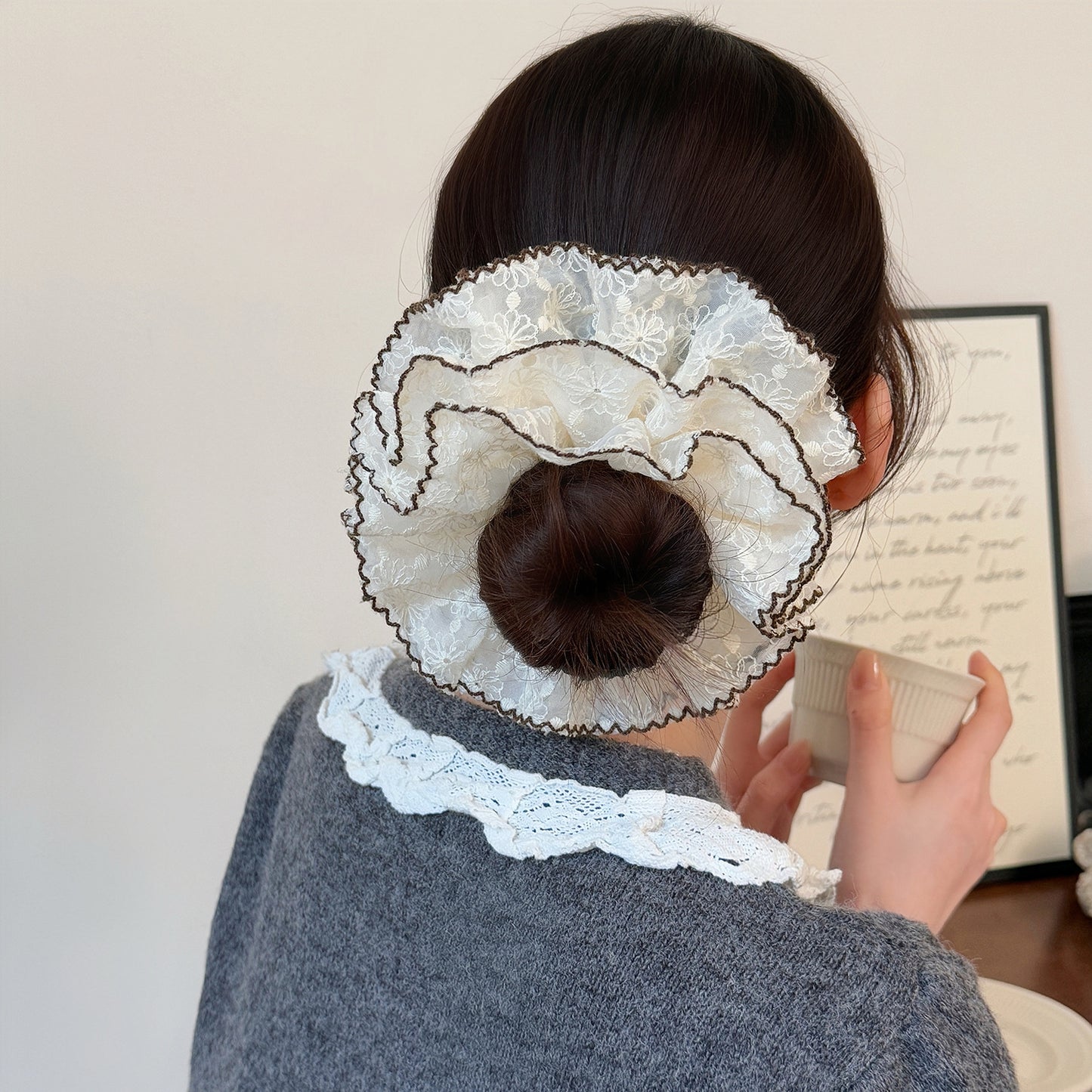 D廠 韓系髮飾甜美刺繡四層蕾絲髮圈髮飾批發 折扣@洽客服 26.04.W4 「FQ-0408」