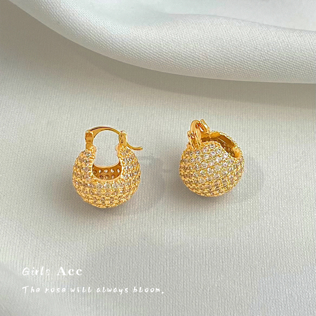 A廠 銅鍍18K金｜韓系款 圓球滿鑽鋯石銀針耳環 批發 折扣@洽客服 26.02.W1「7059」