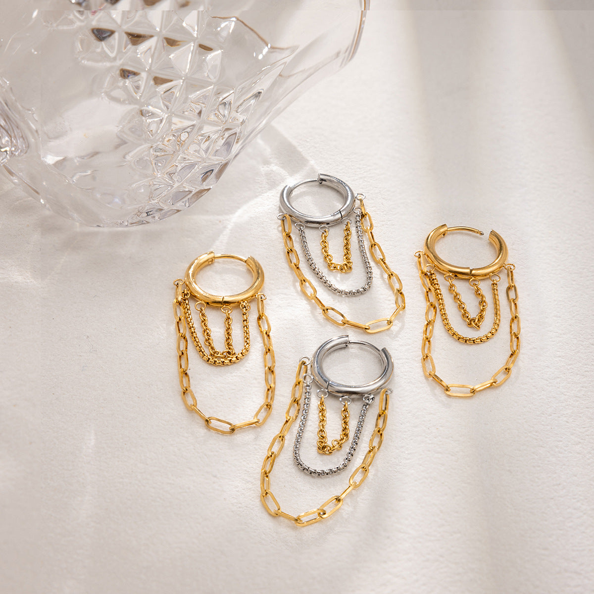 B廠 歐美款 SOPHIA 鏈條流蘇鈦鋼鍍18K金耳環 批發 折扣@洽客服 25.12.W1「JDE0307007」