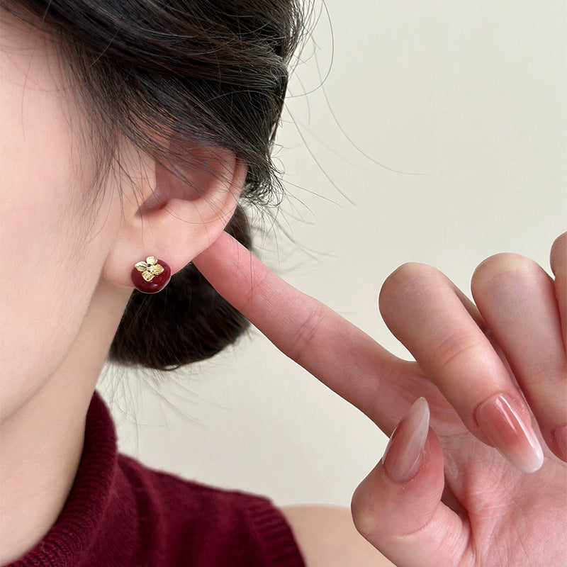 A2廠 韓國韓版聖誕節滴油蘋果銀針耳環 批發 折扣@洽客服 25.12.W1「HE29443」