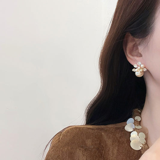 A2廠 韓國韓版鋯石花朵珍珠電鍍18k真金銀針耳環 批發 折扣@洽客服 25.12.W3「WE5416」