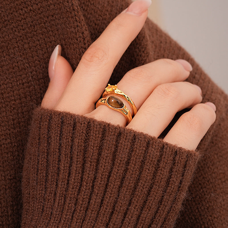 A2廠 韓國韓版鋯石虎眼石雙層電鍍18k真金開口戒指 批發 折扣@洽客服 25.10.W3「HR2343」