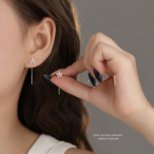 C廠 韓國韓版鋯石小花S999純銀耳線 批發 折扣@洽客服 24.11.W2「E2916」