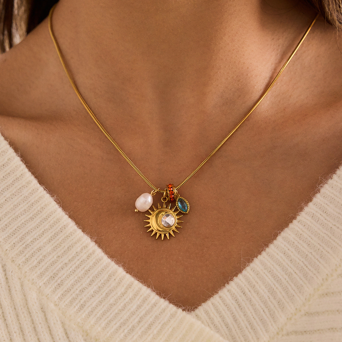 B廠 歐美款 淡水珍珠鋯石鈦鋼鍍18K金項鍊 批發 折扣@洽客服 26.02.W3「JDN0211145」