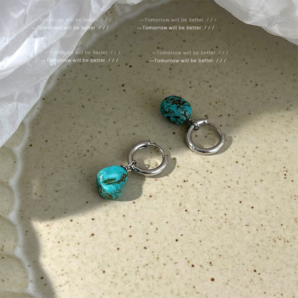 A廠 韓系款個性不規則綠松石銀針銀針耳環 批發 折扣@洽客服 25.12.W1「4307」