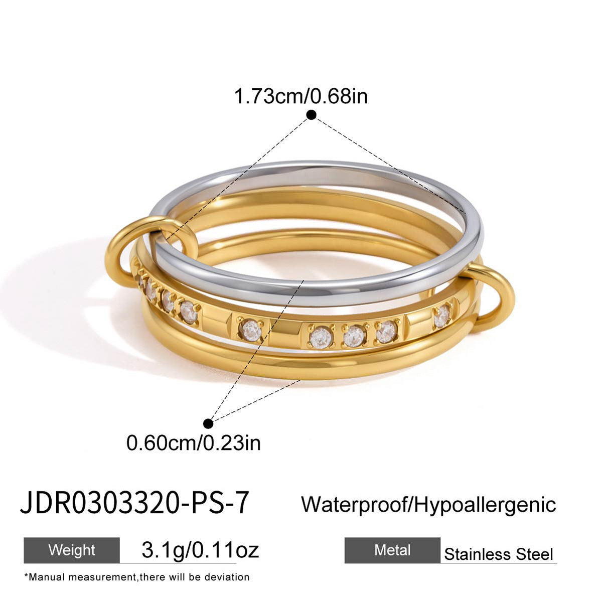 B廠 歐美款  SUSIE 鈦鋼鍍18K金戒指26.06.W4「JDR0303318-PS-7,JDR0303319-PS-7,JDR0303320-PS-7」