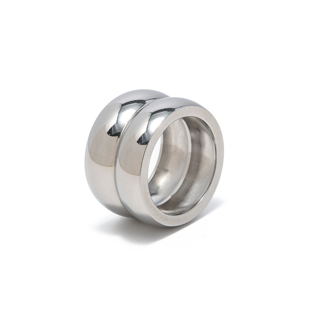 D廠【JDR201155-7-S】歐美極簡風鋼色寬邊雙層鈦鋼戒指-鋼色 23.06.W2