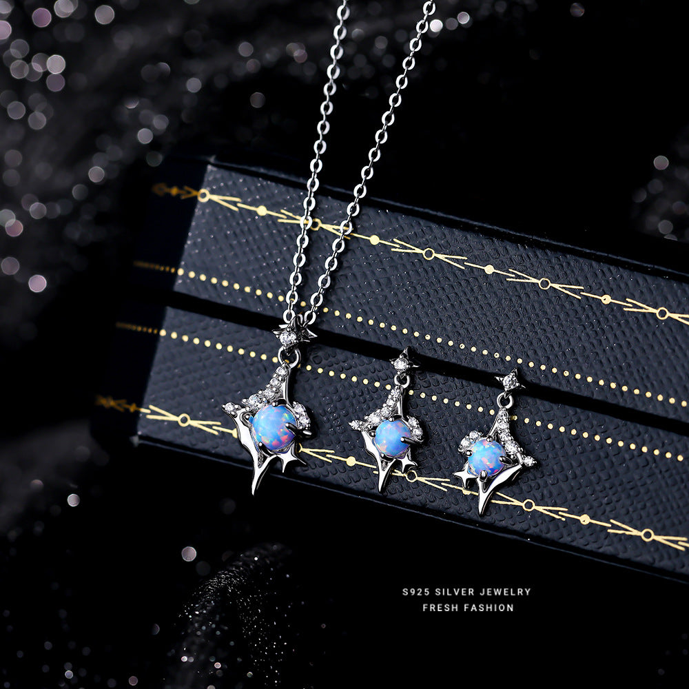 C廠 韓國韓版藍色歐珀石芒星925純銀耳環 批發 折扣@洽客服 25.10.W3「YE0150」