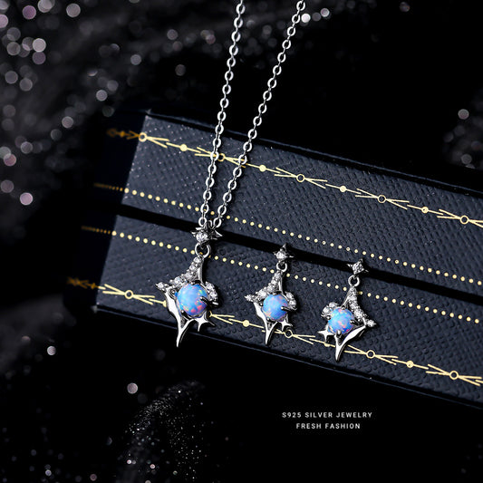 C廠 韓國韓版藍色歐珀石芒星925純銀耳環 批發 折扣@洽客服 25.10.W3「YE0150」