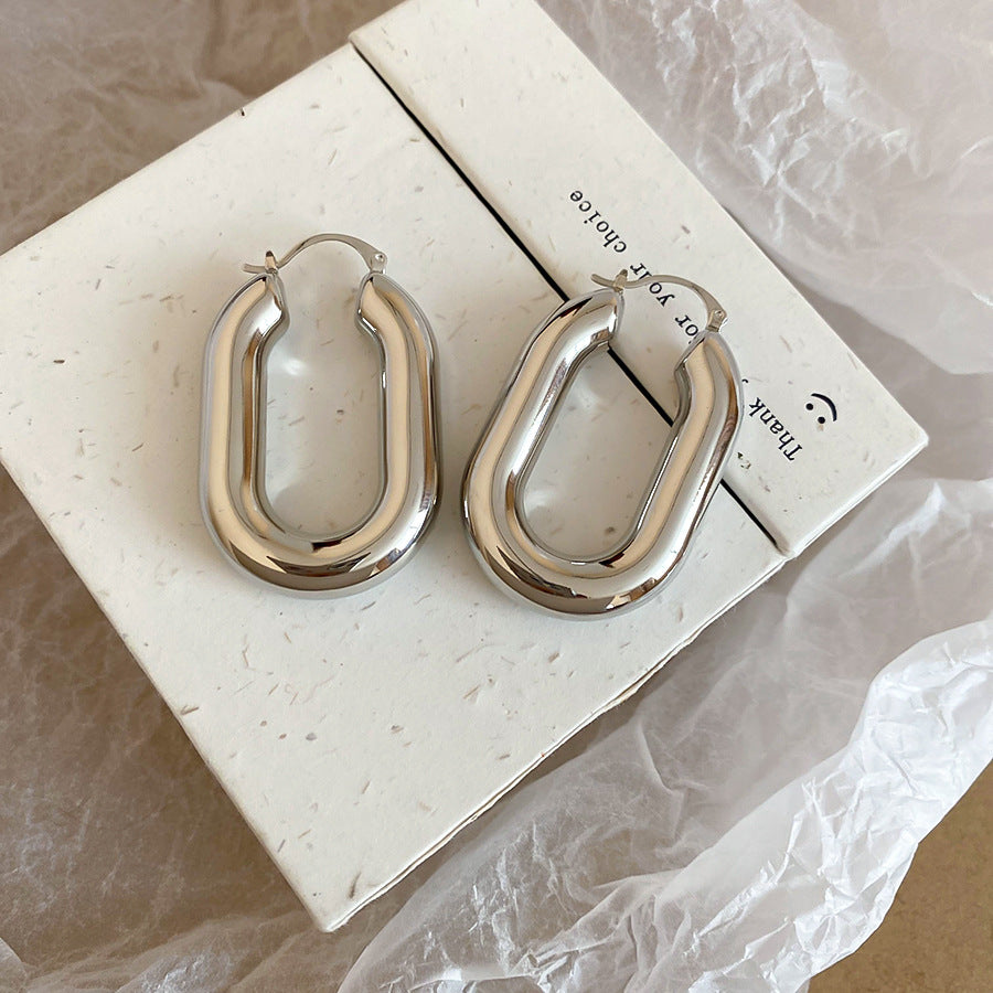 A2廠 韓國韓版金屬光面橢圓形銀針耳環 批發 折扣@洽客服 25.12.W3「HE29346」