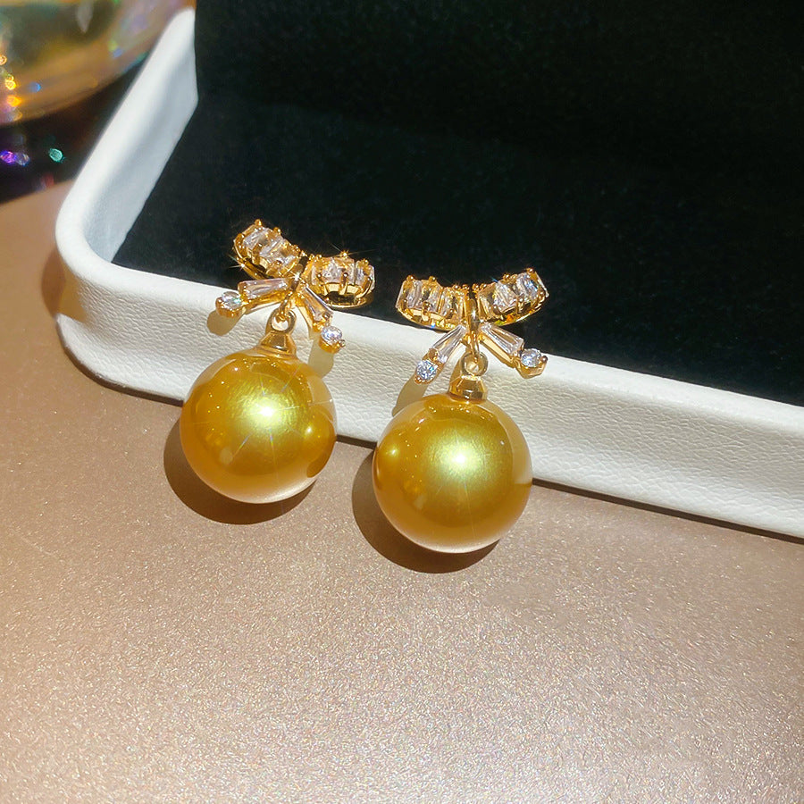 A2廠 韓國韓版優雅蝴蝶結香檳色珍珠銀針耳環 批發 折扣@洽客服 25.10.W5「HE28881」