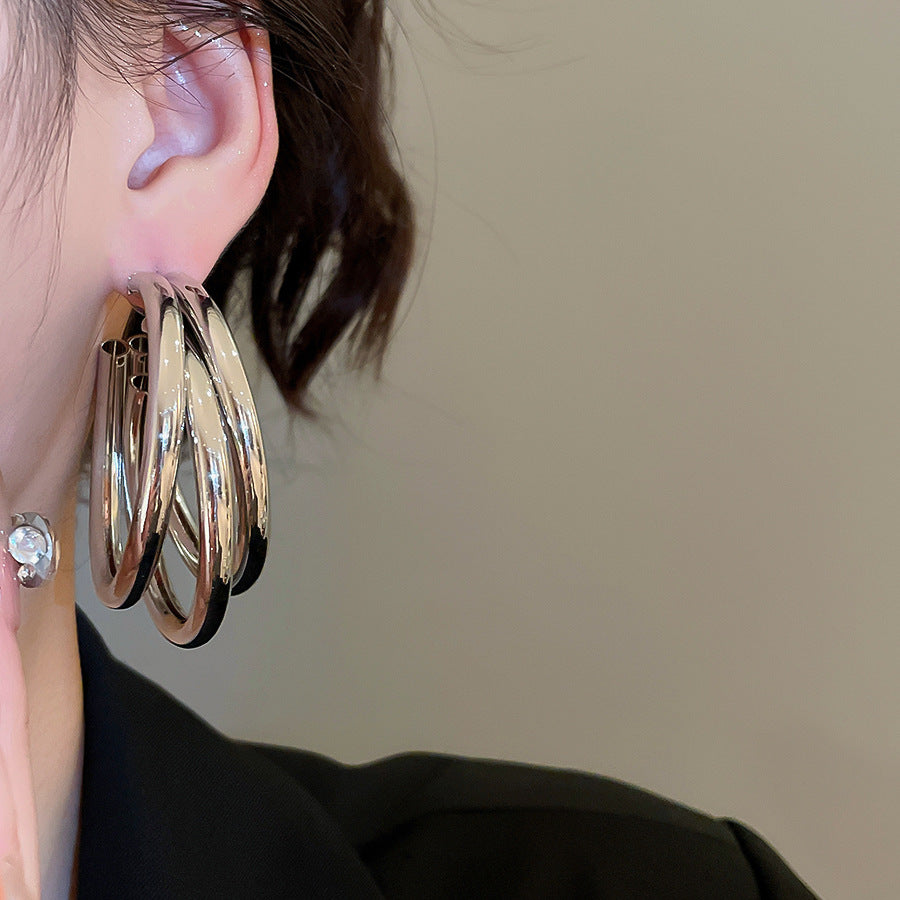 A2廠 韓國韓版金屬感多層圓形銀針耳環 批發 折扣@洽客服 25.11.W1「HE505-4-5」