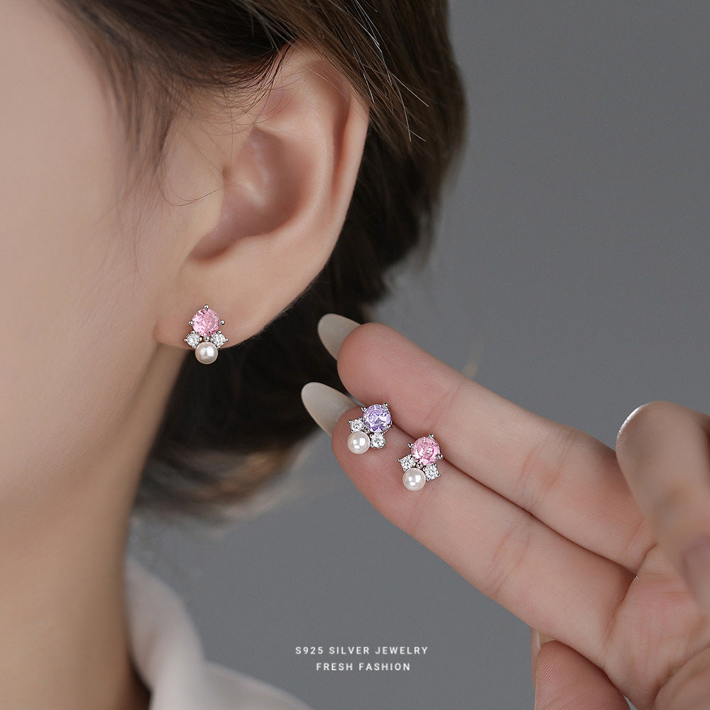 C廠 韓國韓版彩色鋯石珍珠S925純銀耳環 批發 折扣@洽客服 26.01.W1「E5997」
