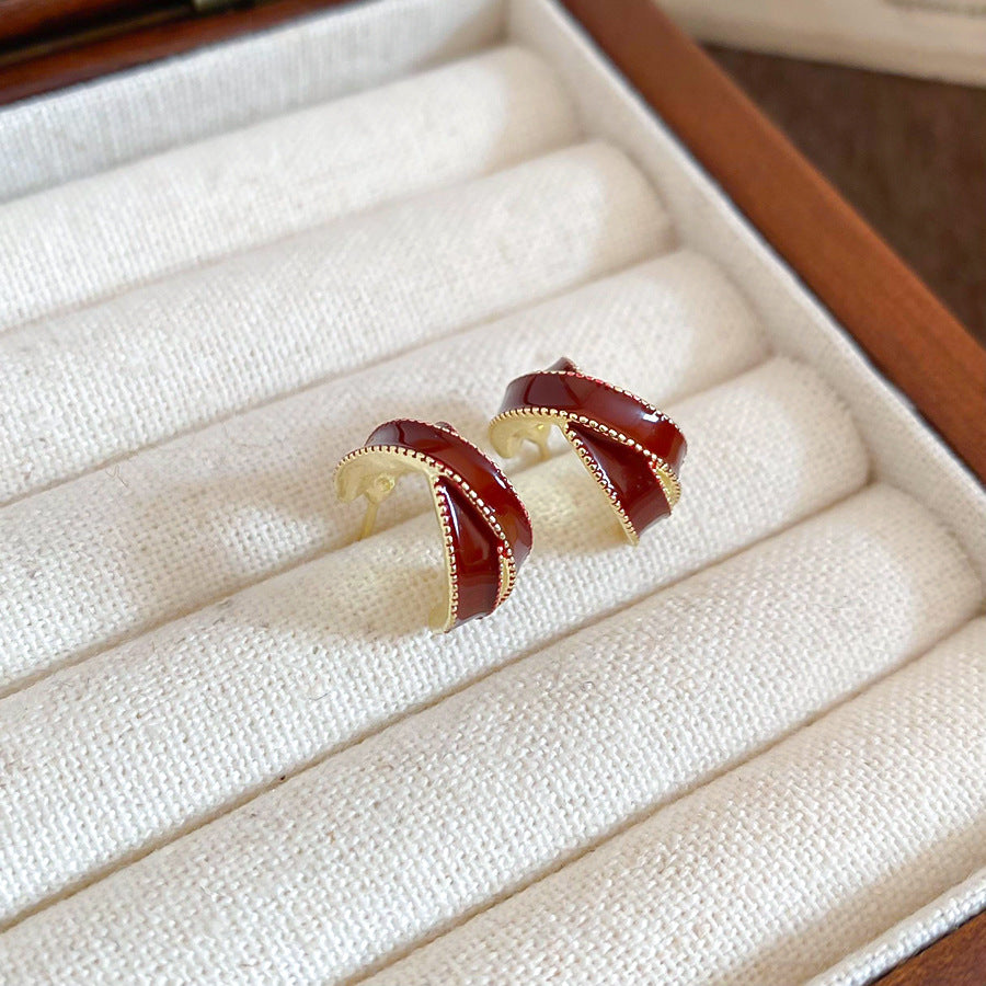 A2廠 韓國韓版紅色滴油交叉X型銀針耳環 批發 折扣@洽客服 25.12.W4「HE29663」