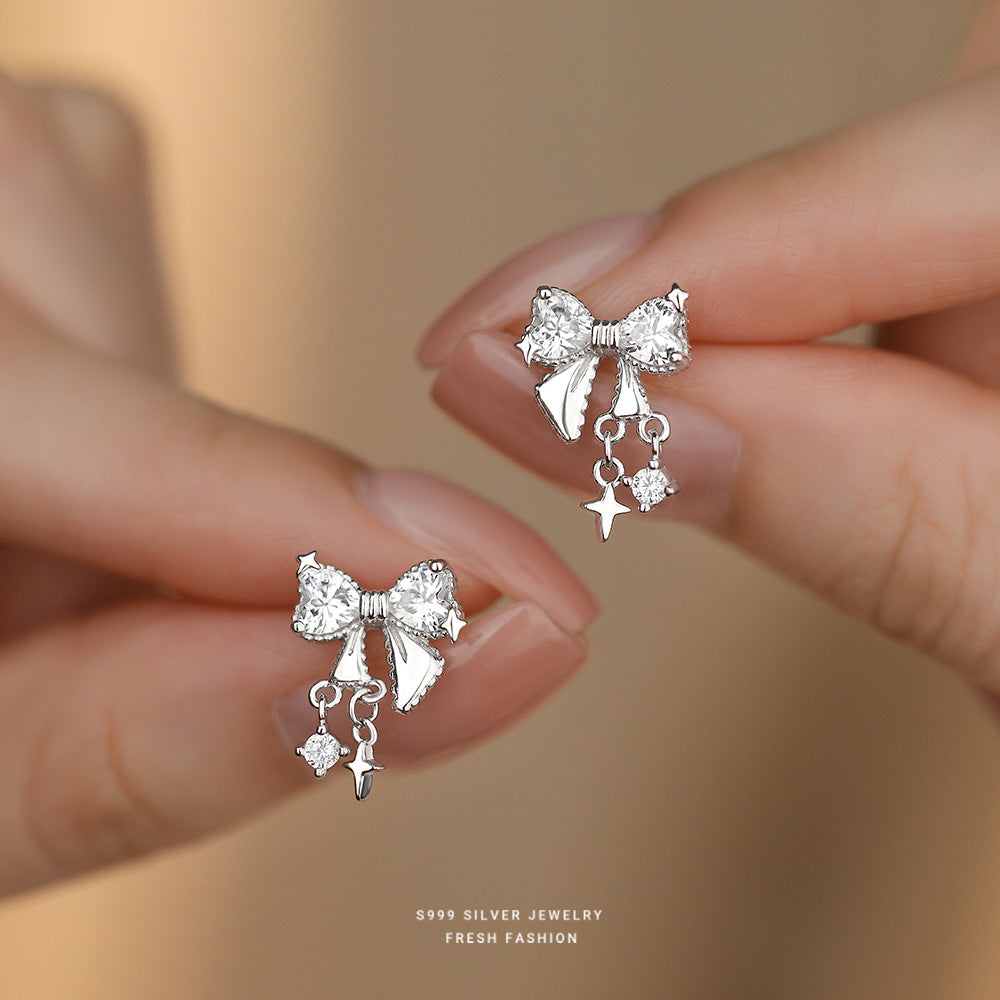 C廠 韓國韓版鋯石蝴蝶結S999純銀耳環 批發 折扣@洽客服 25.11.W3「E4162」