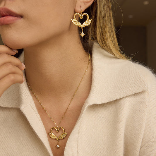 B廠 鈦鋼鍍18K金｜ 天鵝耳環 &項鍊 批發 折扣@洽客服 26.01.W2「JDE0211100」