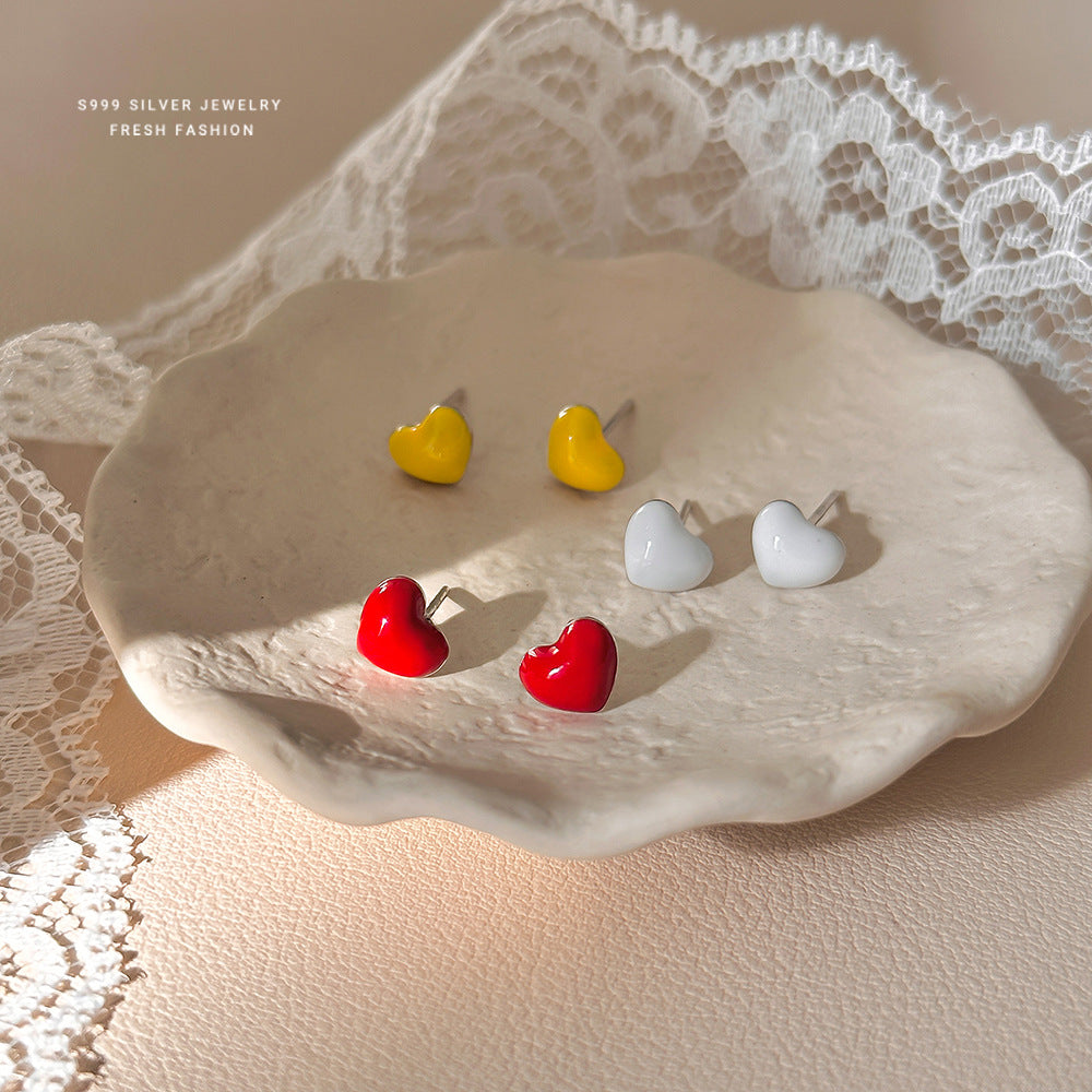 C廠 999純銀｜韓國韓版彩色愛心耳環 26.02.W1「E6066」