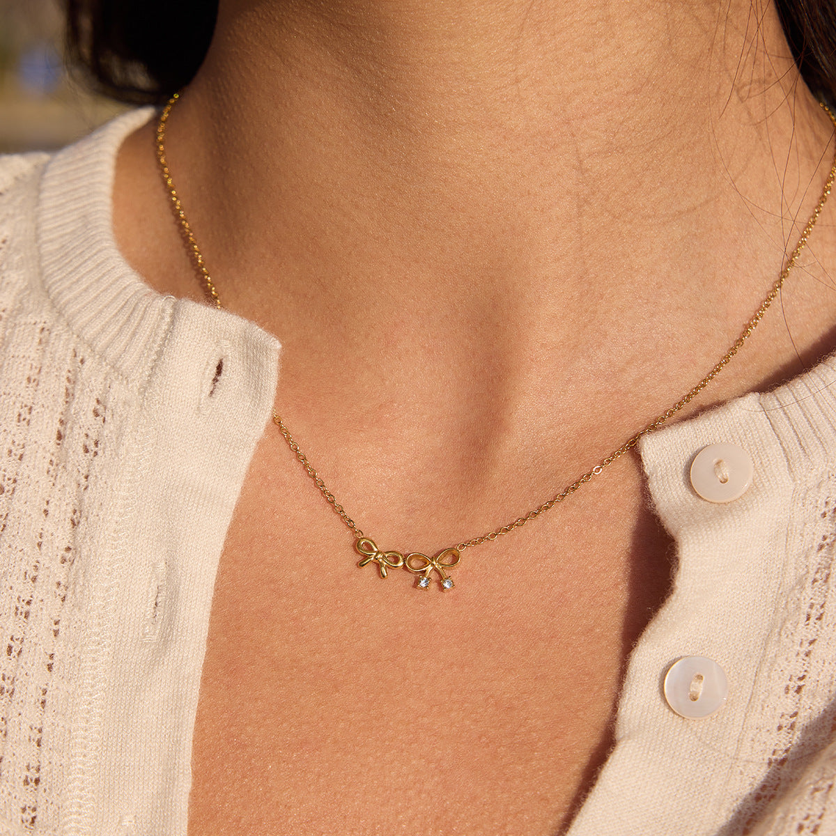 B廠 歐美款蝴蝶結吊墜鈦鋼鍍18K金項鍊批發 折扣@洽客服 26.03.W2「JDN0212209 JDN0212210 」