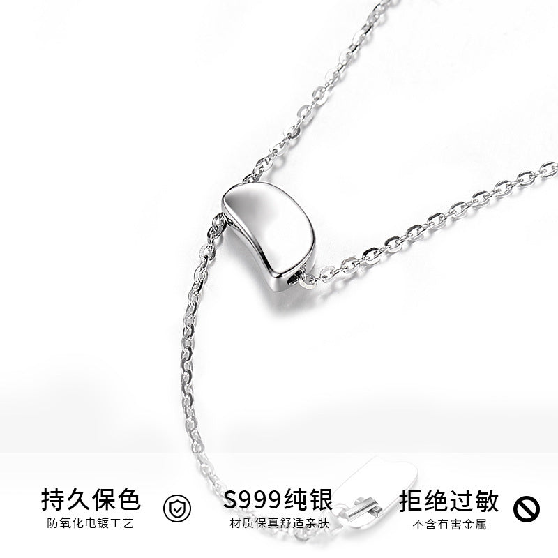 C廠【YC1056N】方牌幸運豆 S999純銀項鍊批發 23.02.W1