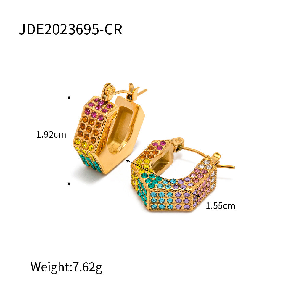 D廠【JDE2023695-CR】法式風輕奢潮流18K金幾何鑲嵌白鑽耳環23.06.W3