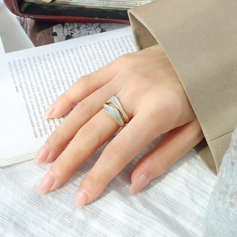 B廠【A436】網紅同款藍白滴油不規則開口戒指開口小眾戒指女 不掉色閨蜜指環